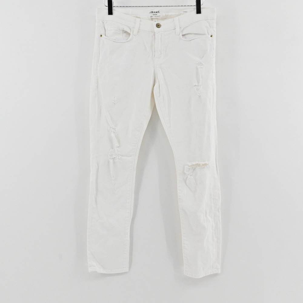 FRAME Le Garcon Slim Boyfriend Jeans Womens Size 28 White Distressed Cotton